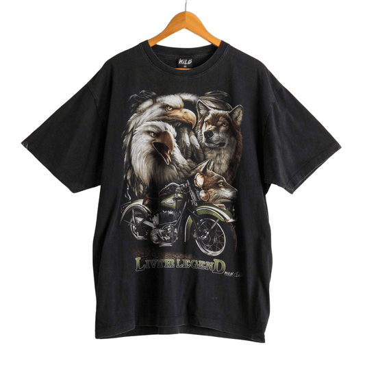 Eagle wolf and motorcycle print tshirt - XL