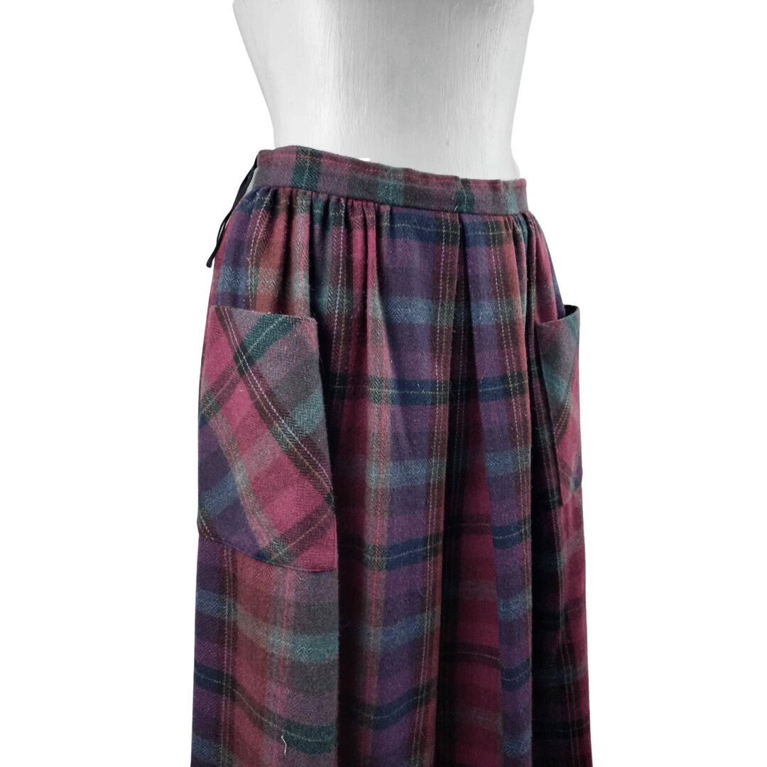 Vintage plaid high-waisted midi skirt - S