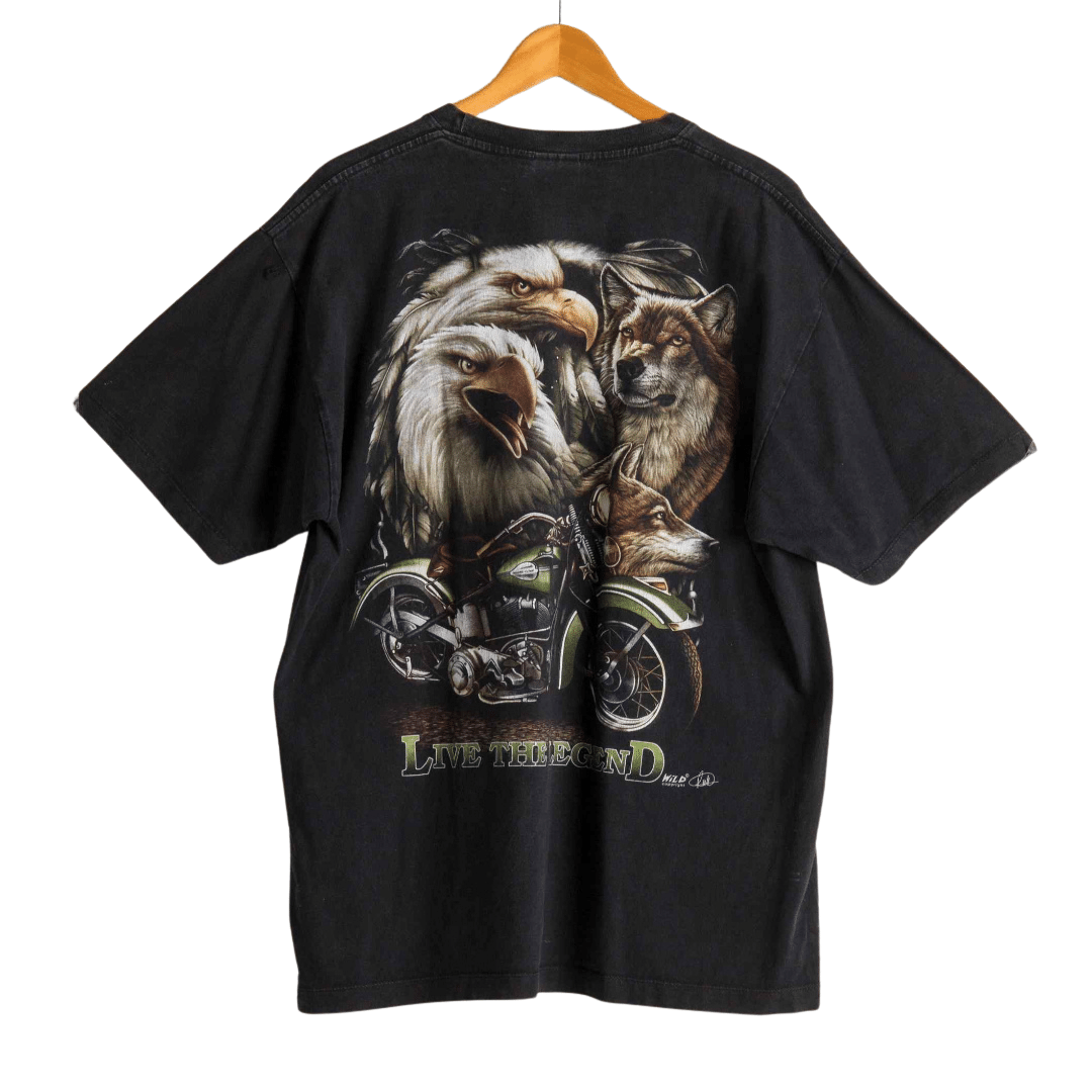 Eagle, wolf, and motorcycle print t-shirt - XL