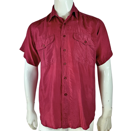 Red silk shortsleeve shirt - S