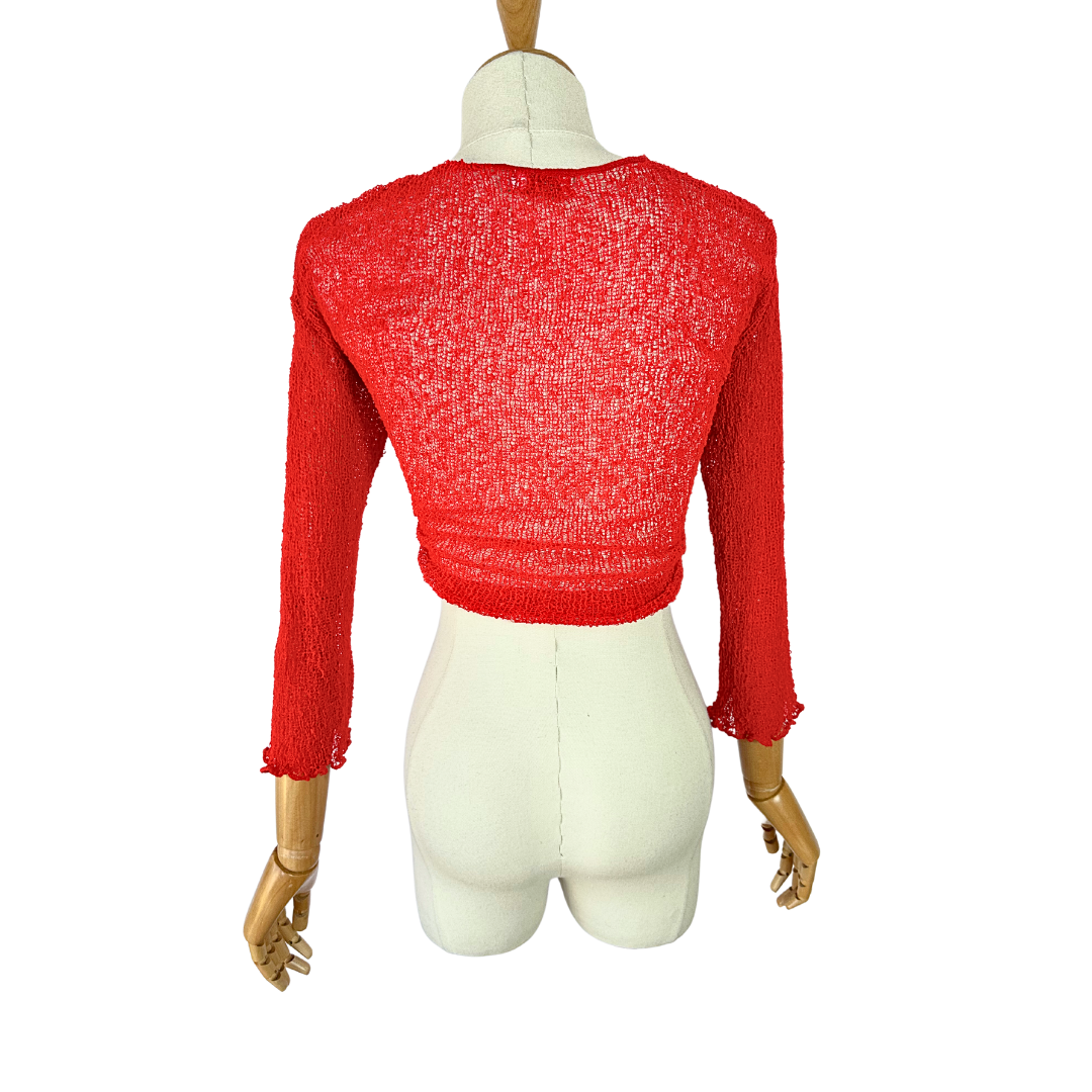 Red tie front knitted top - S