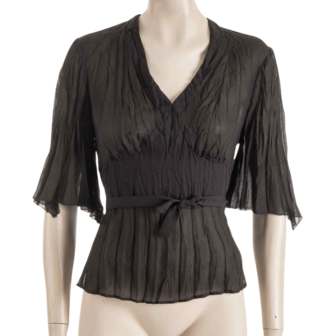 Vneck bellsleeve sheer top - S