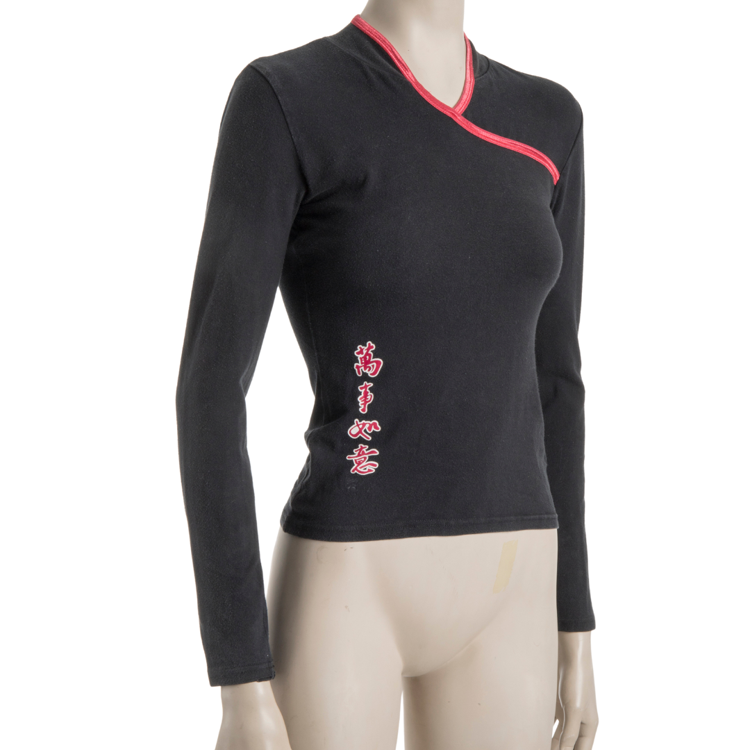 Oriental style longsleeve top with Chinese character print - S