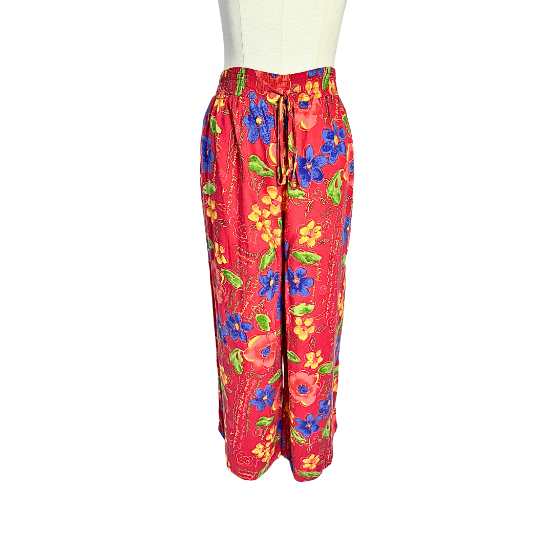 Vintage floral high waist elasticated pants - L