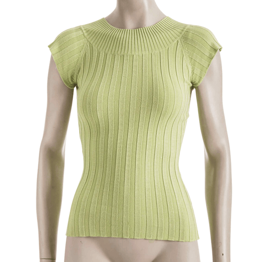 Butterfly cap-sleeve ribbed knit top - M