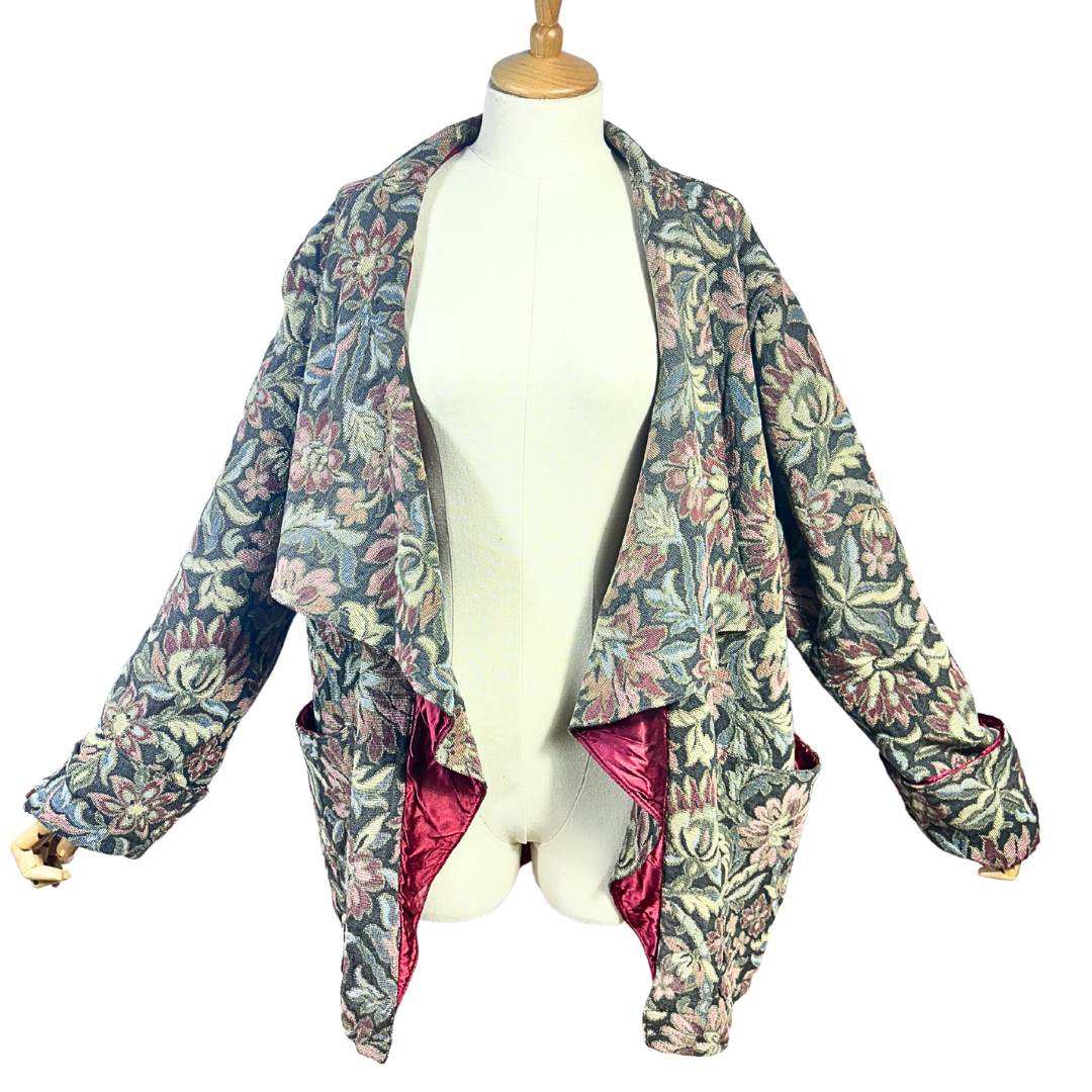 Vintage floral tapestry waterfall jacket - M/L