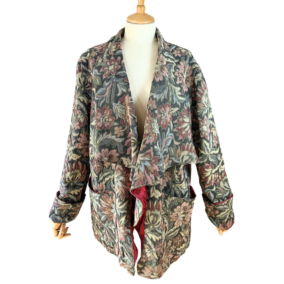 Vintage floral tapestry waterfall jacket - M/L