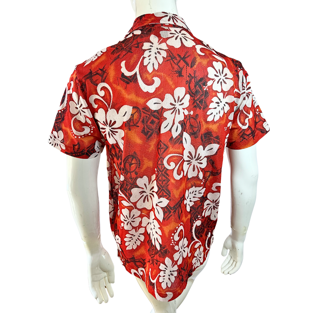 90s flower motif shirt - M