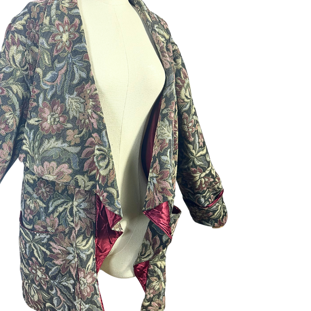 Vintage floral tapestry waterfall jacket - M/L