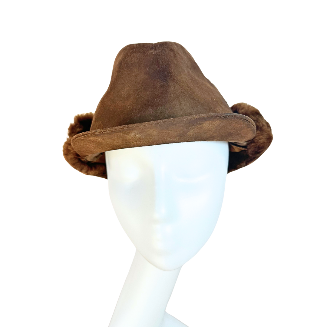 Vintage suede trapper hat - L