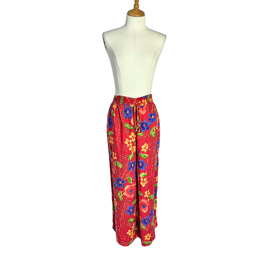 Vintage floral high waist elasticated pants - L