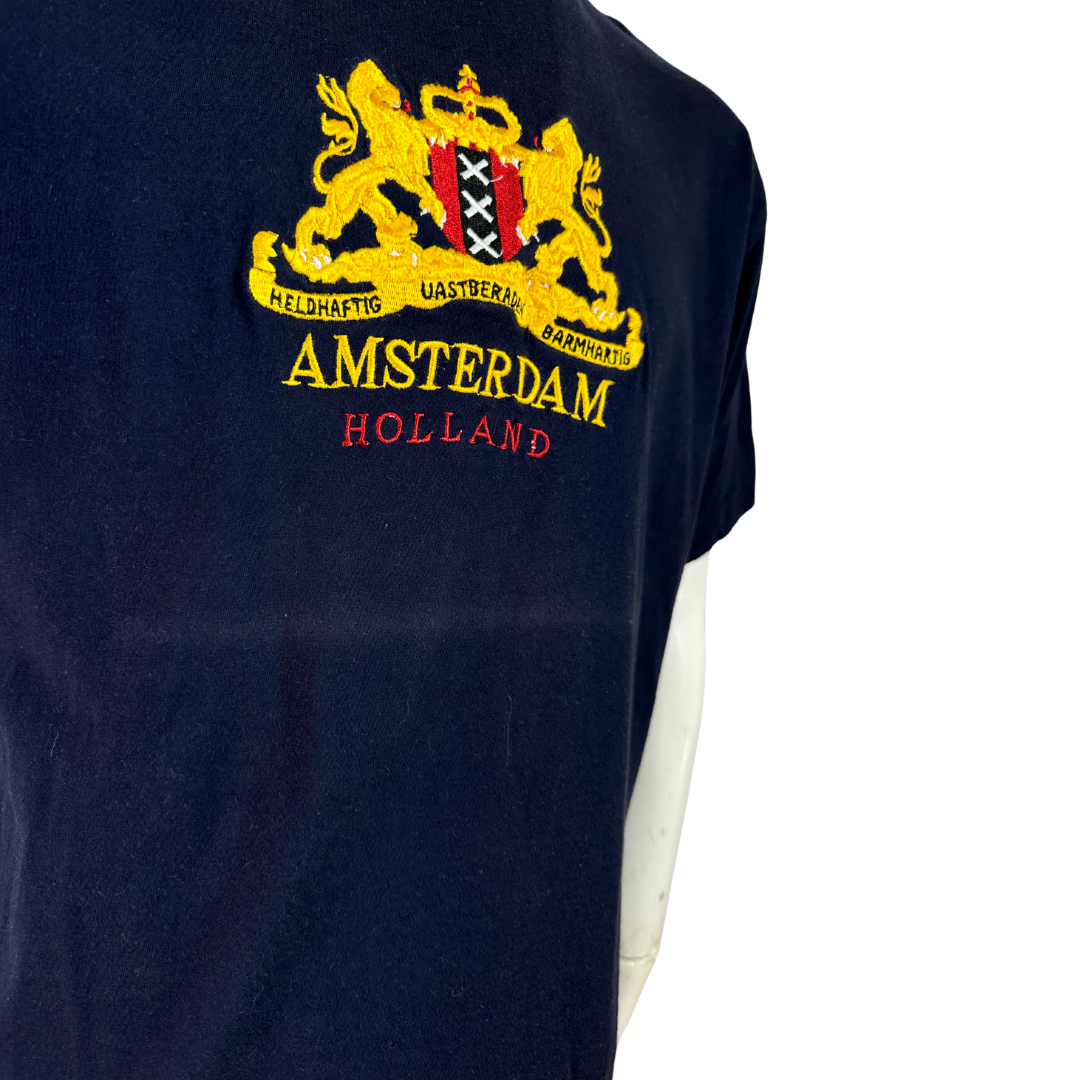 Blue Amsterdam Holland embroidered tshirt - L