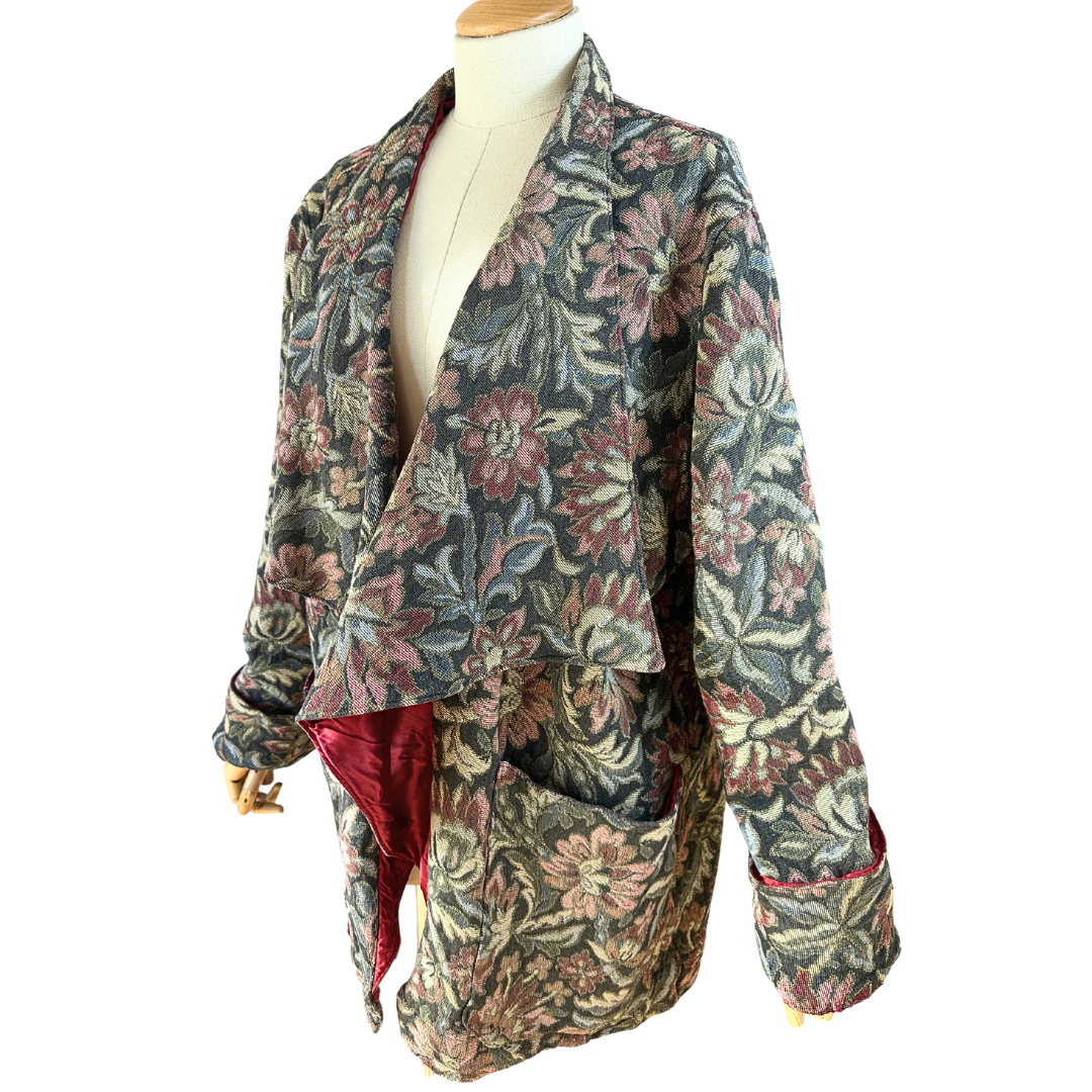 Vintage floral tapestry waterfall jacket - M/L