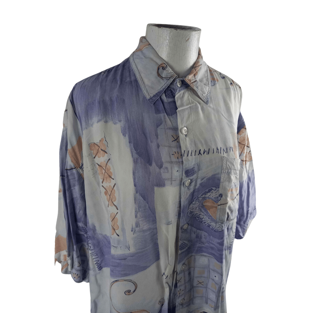Vintage lilac printed shortsleeve shirt - XL