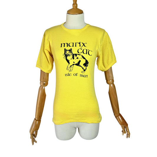 Yellow cat print ringer tshirt - S