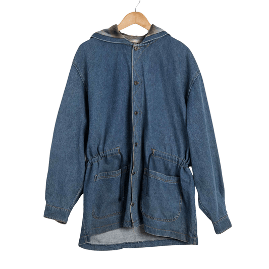 Denim hooded jacket with button closure - L