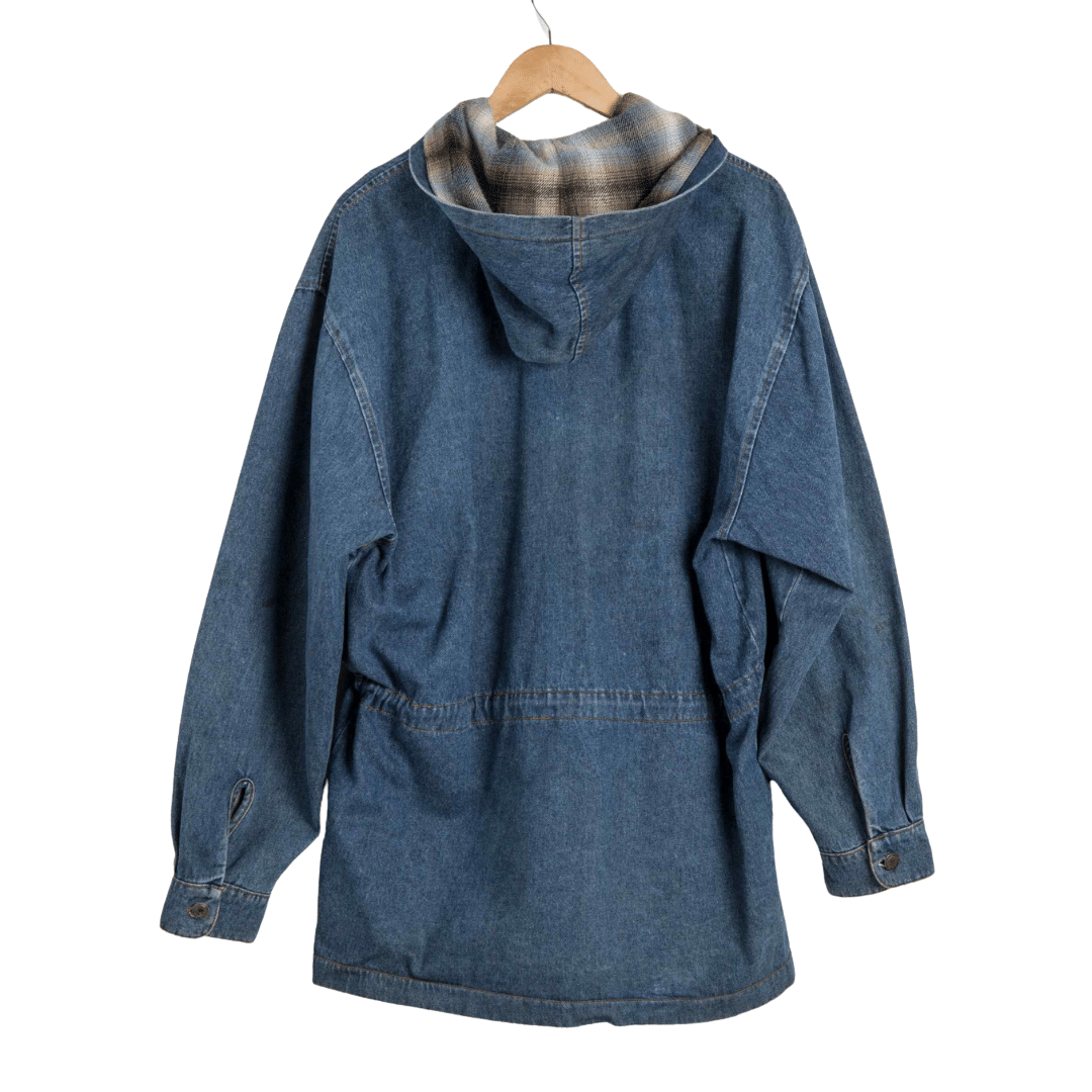 Denim hooded jacket with button closure - L