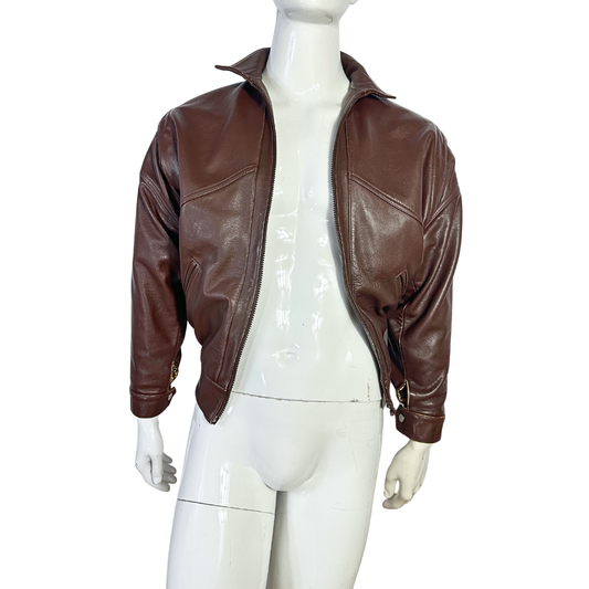 Brown vintage leather bomber jacket - XS/S