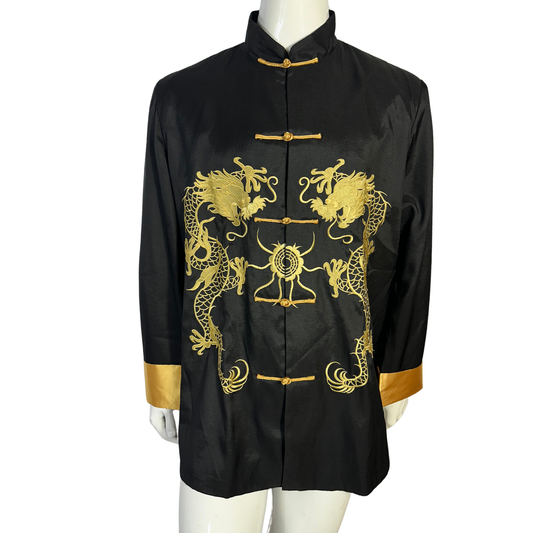Black and gold Mandarin collar embroidered shirt - L