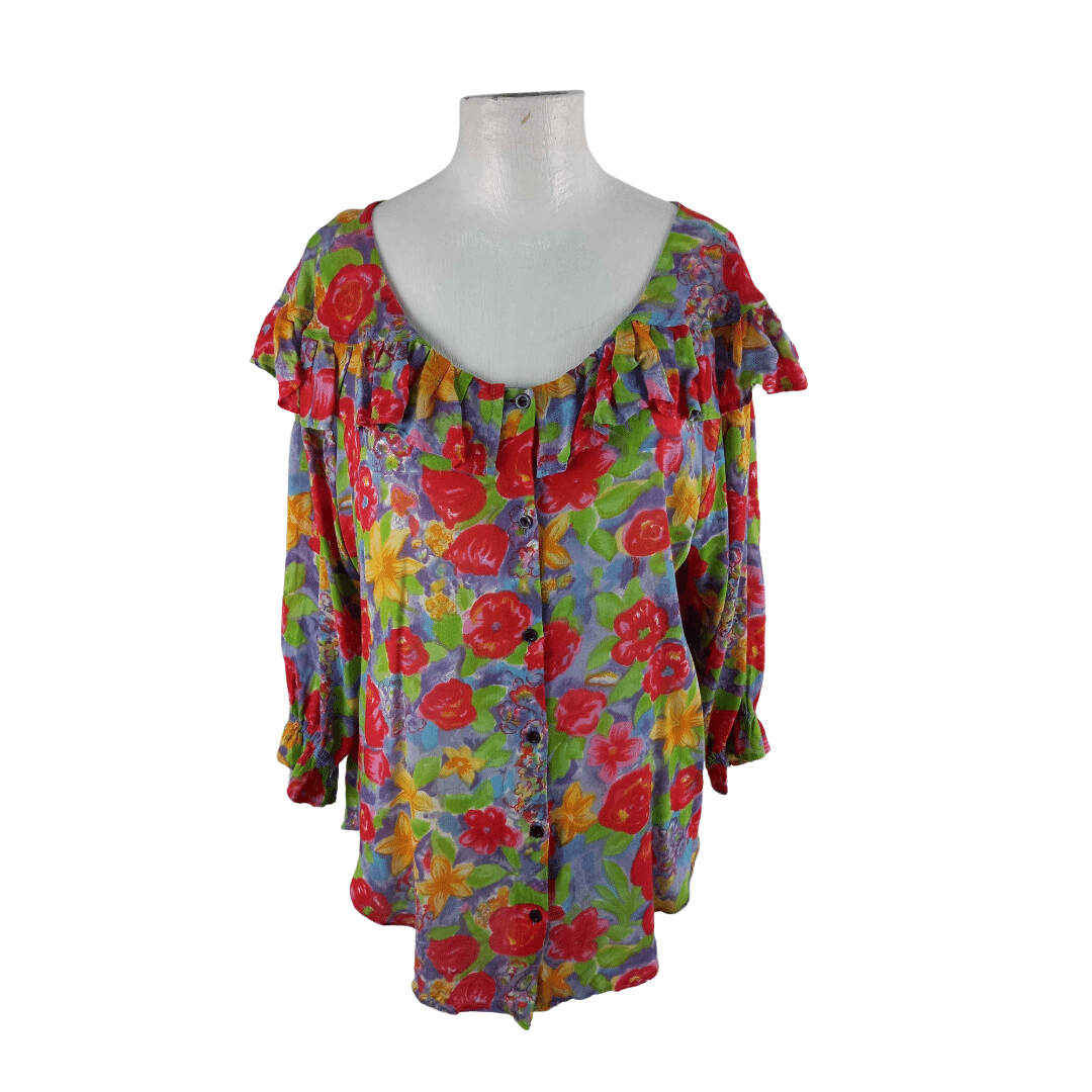 Colourful vintage ruffled blouse - L