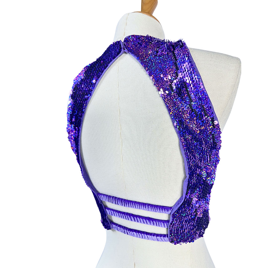 Purple festival sequin cropped top - S