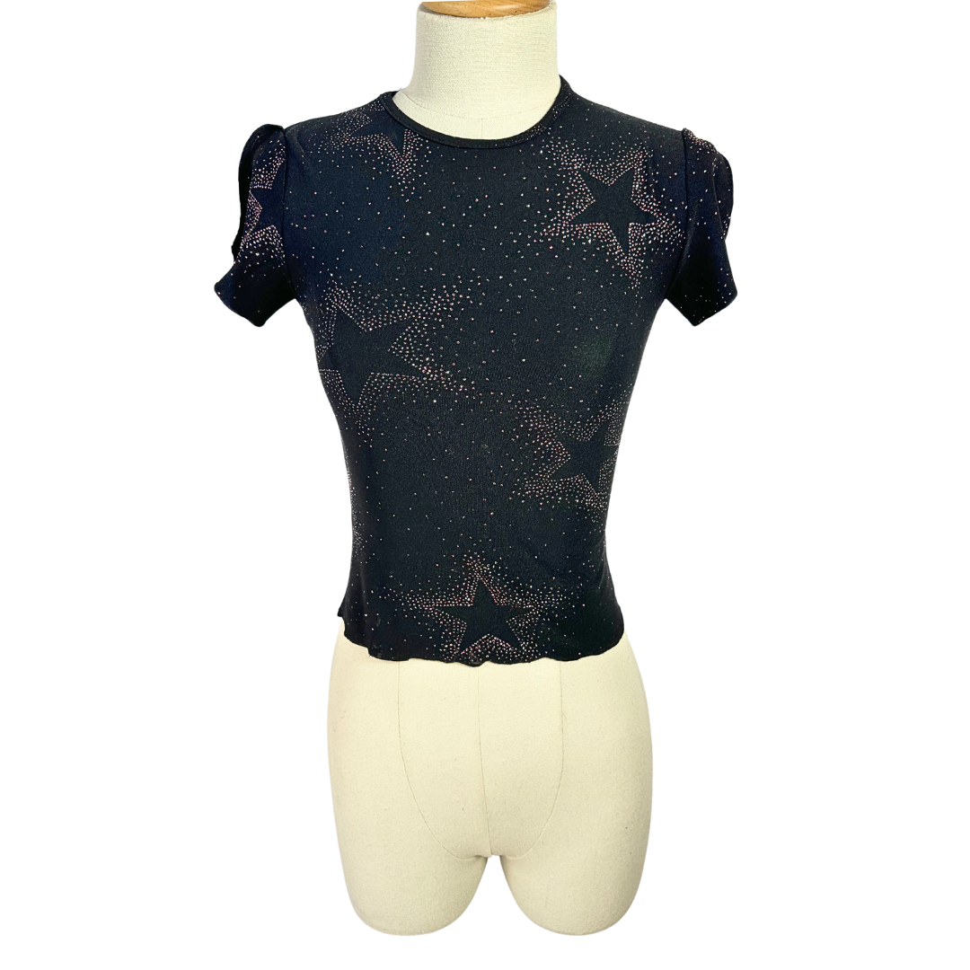 Black 90s sparkly star cropped top - S