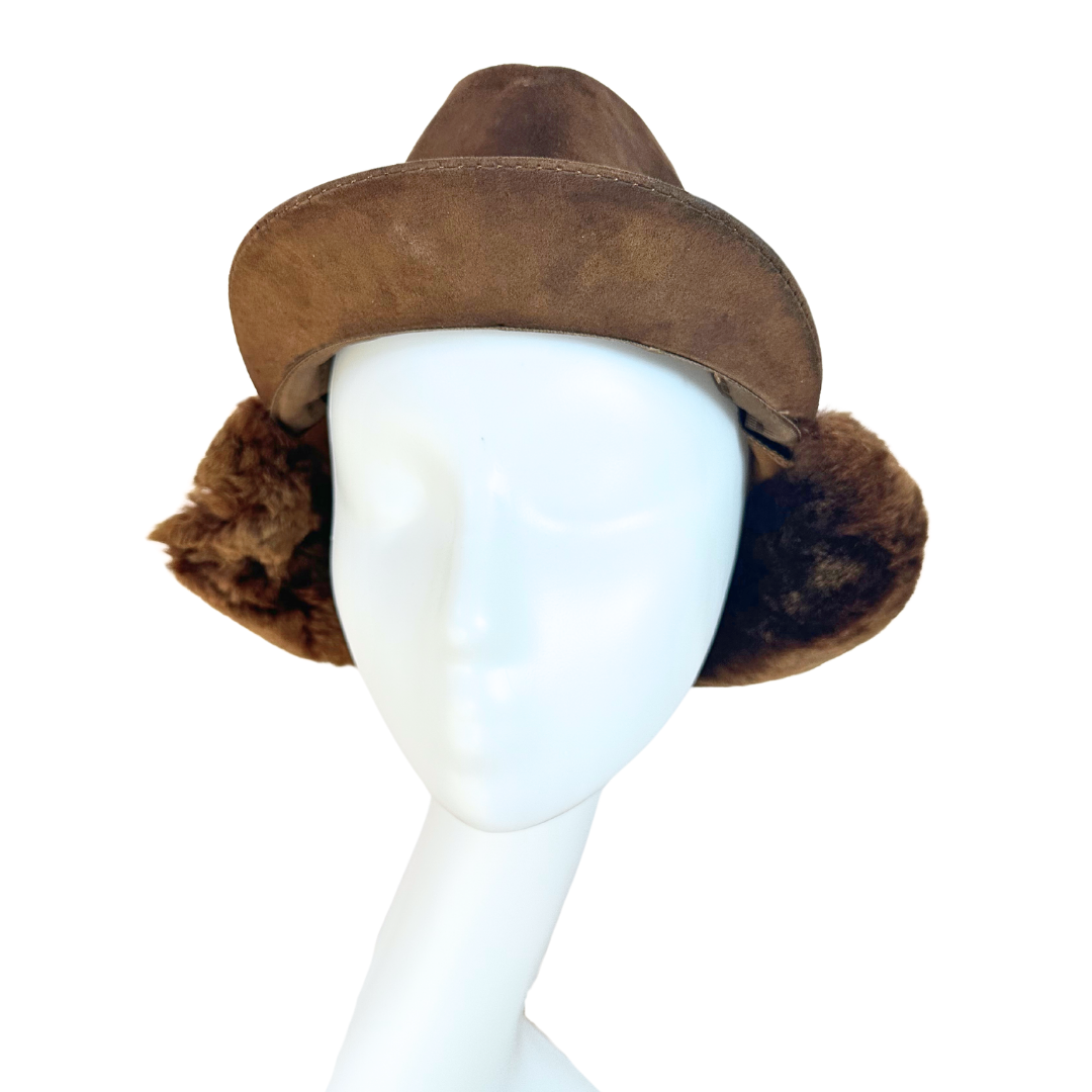 Vintage suede trapper hat - L