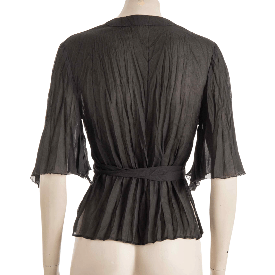 Vneck bellsleeve sheer top - S