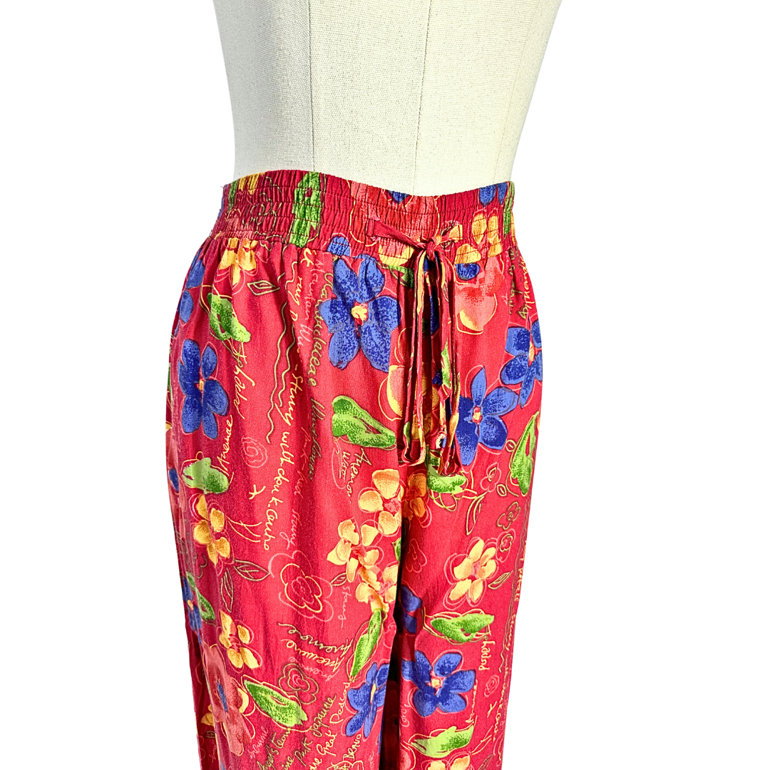 Vintage floral high waist elasticated pants - L