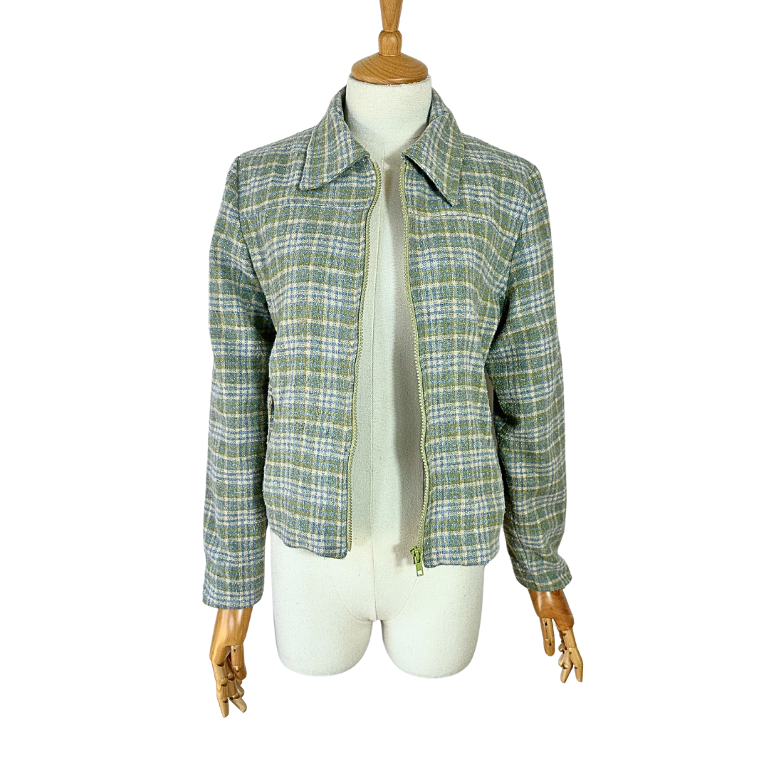 90s plaid zipped up jacket - S