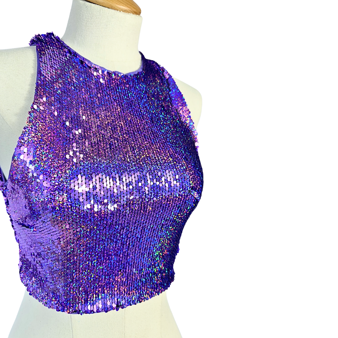 Purple festival sequin cropped top - S