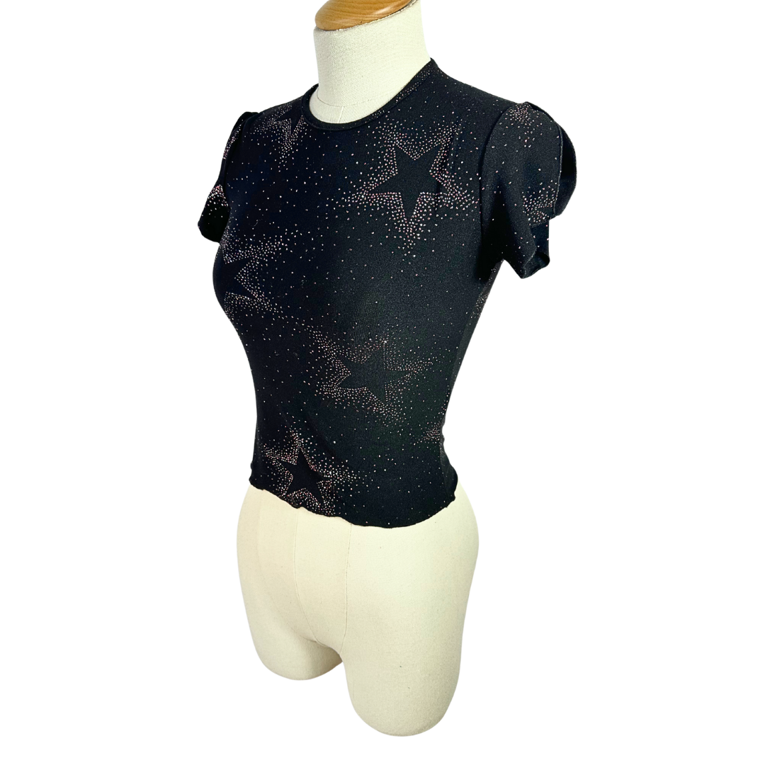 Black 90s sparkly star cropped top - S