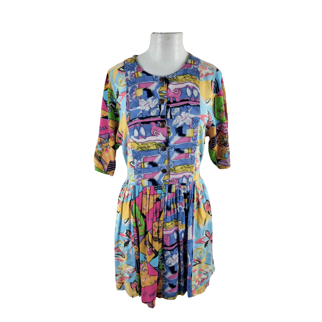 Colourful pleated vintage dress - S