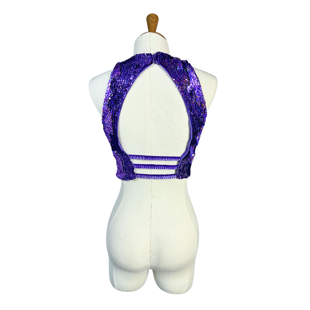 Purple festival sequin cropped top - S