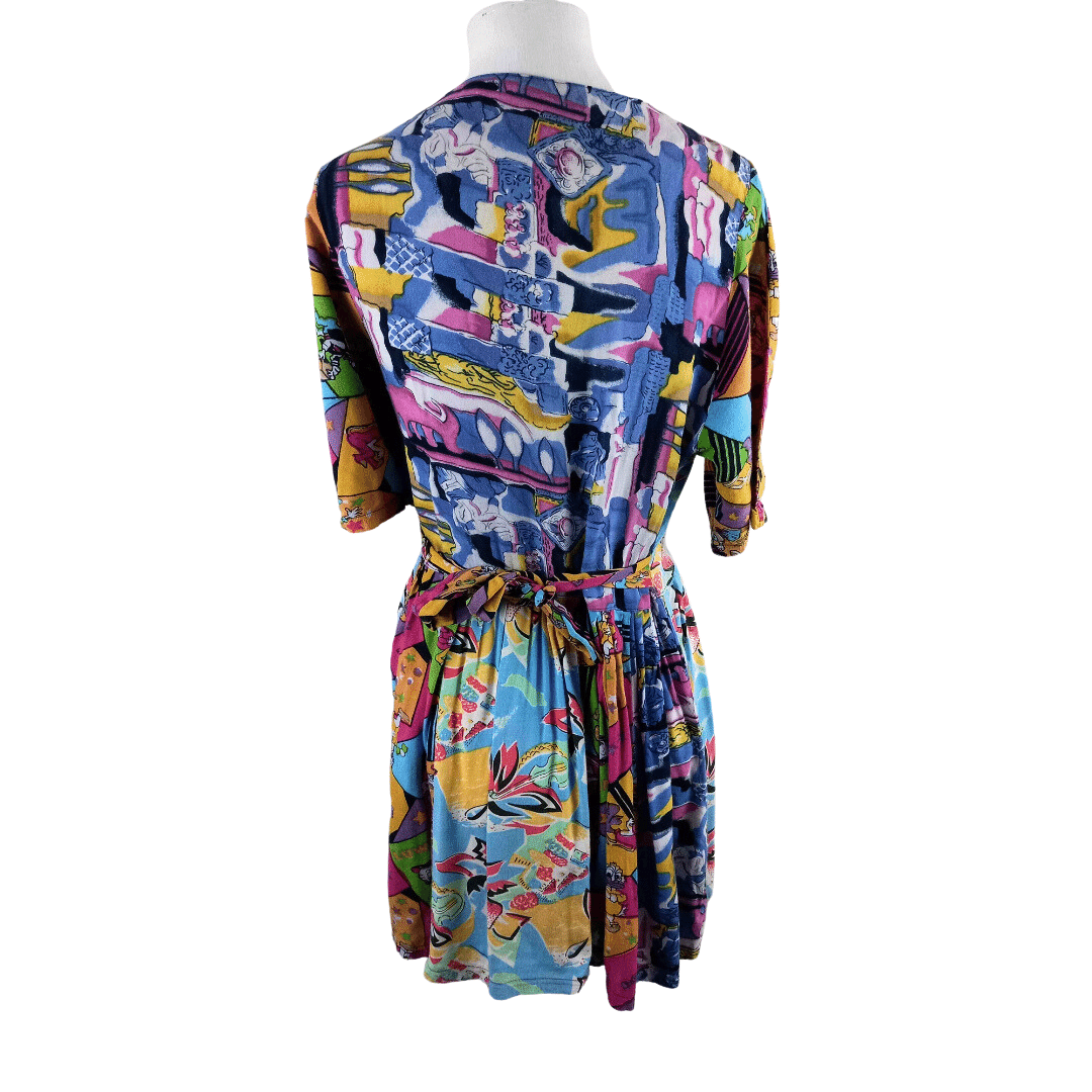 Colourful pleated vintage dress - S