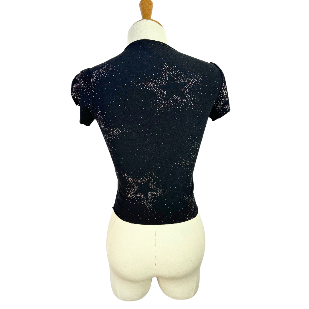 Black 90s sparkly star cropped top - S