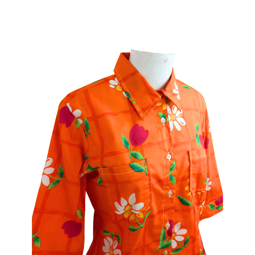 Orange floral three-quarter shirt - S