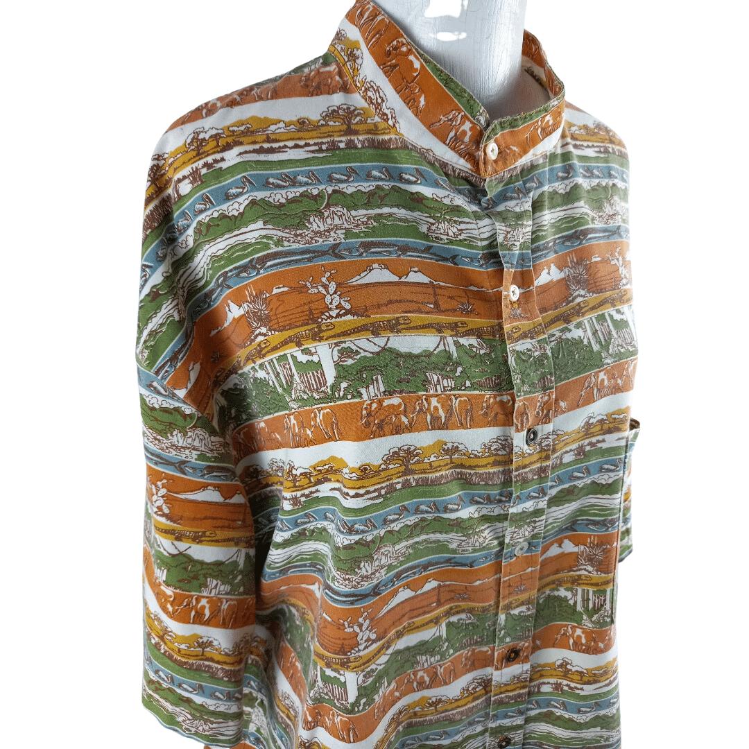 Mandarin collar African-print shirt - L