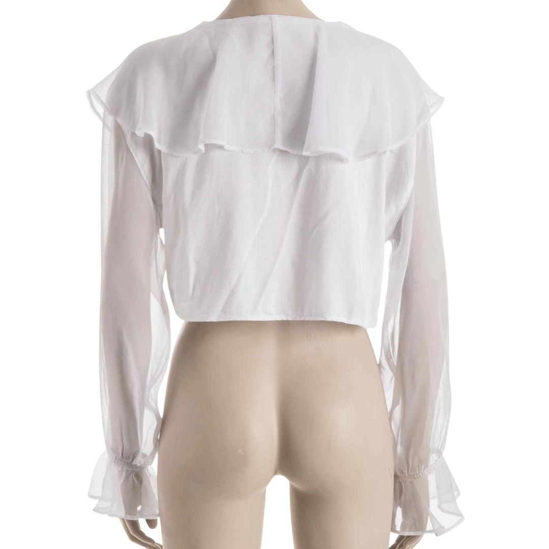 V-neck lantern sleeve tie-front cropped top - XL