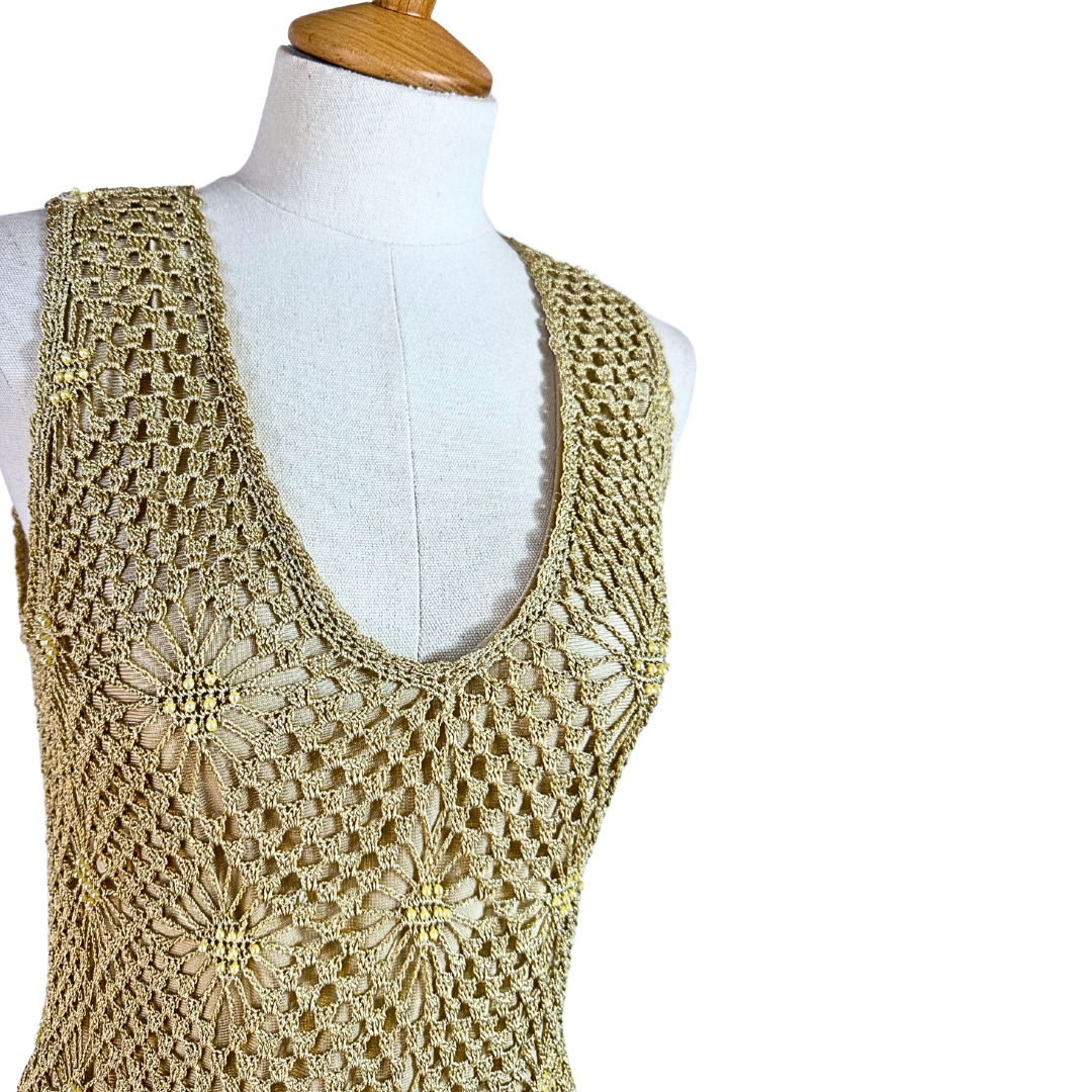 90s beaded crochet top - S