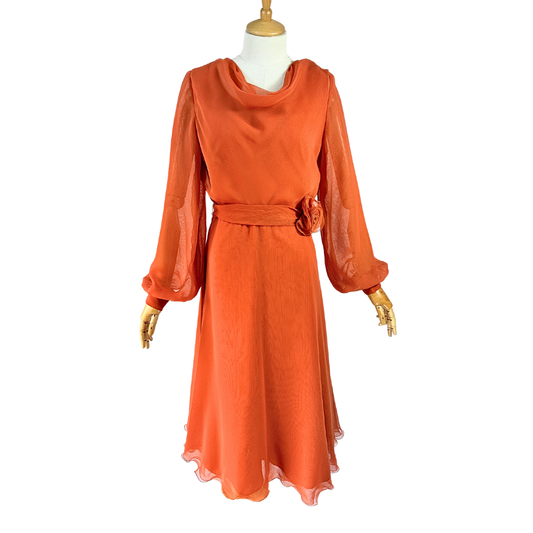 Orange vintage cowl neck dress - M