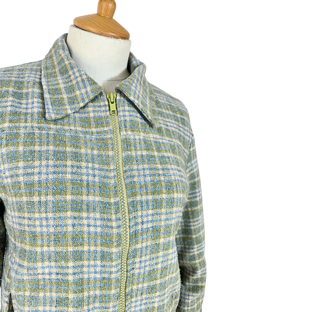 90s plaid zipped up jacket - S