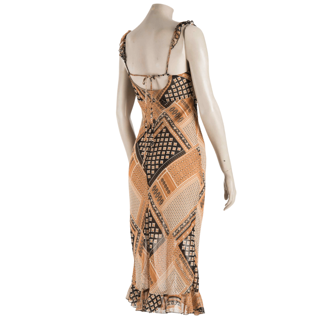 Printed spaghetti strap dress with ruffle detail - M