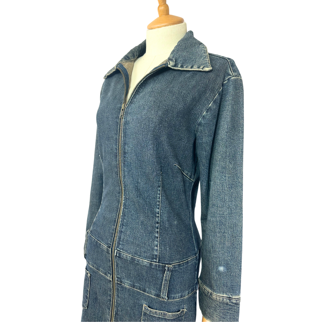 Blue drop waist denim shirt dress - S