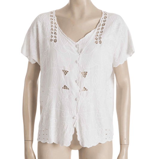 Button down cut out blouse with embroidery - L