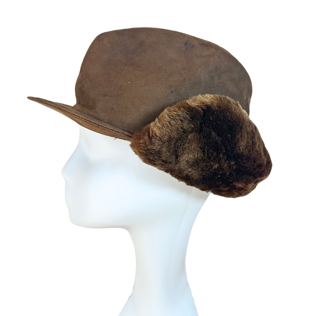 Vintage suede trapper hat - L