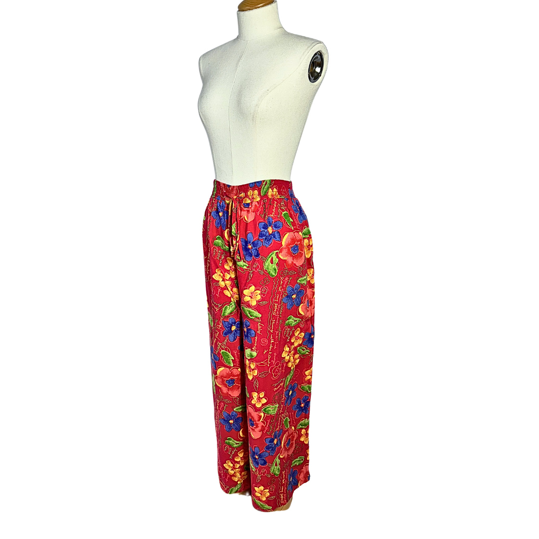 Vintage floral high waist elasticated pants - L