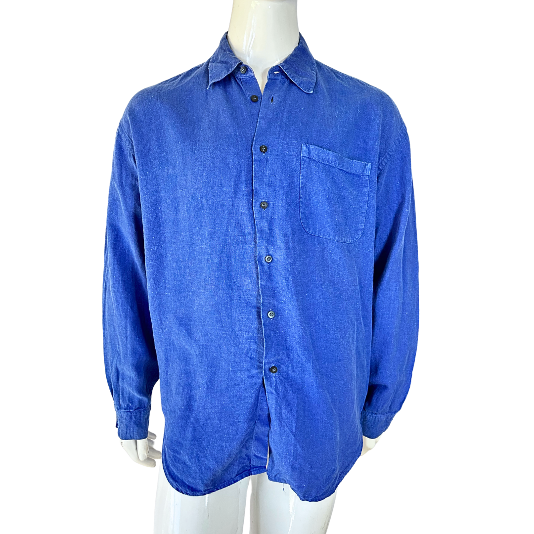 Blue vintage linen shirt - L