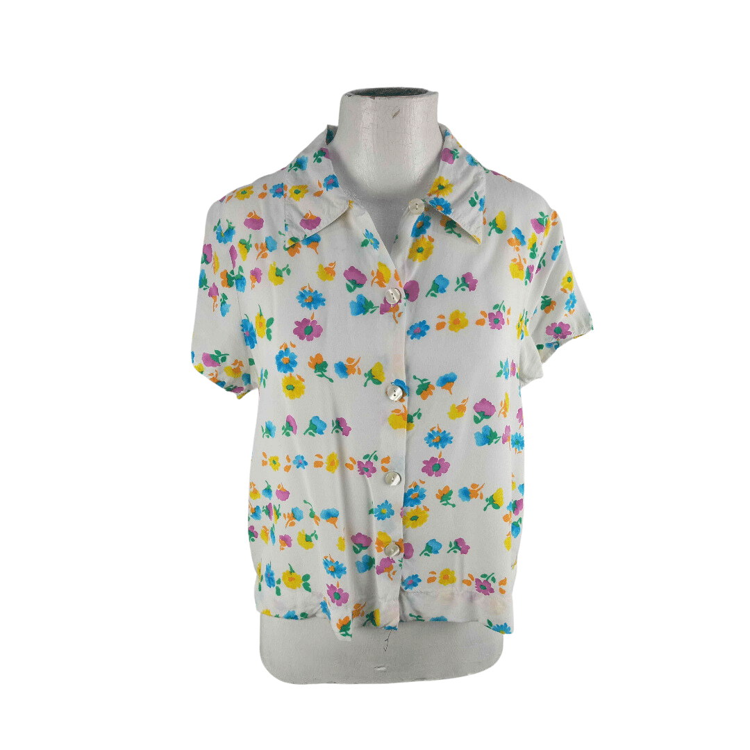 90s shortsleeve floral shirt - M