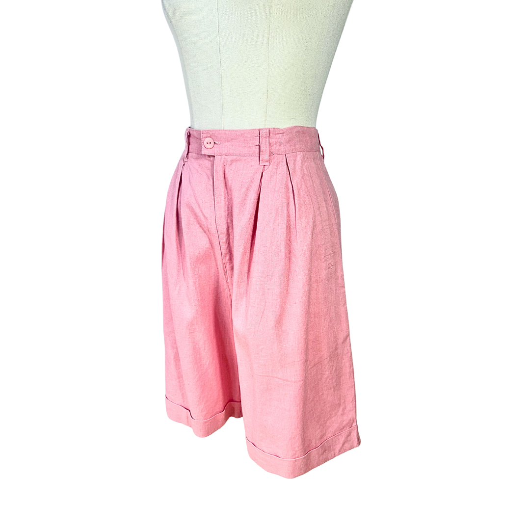 Pink vintage high waist linen bermuda shorts - S